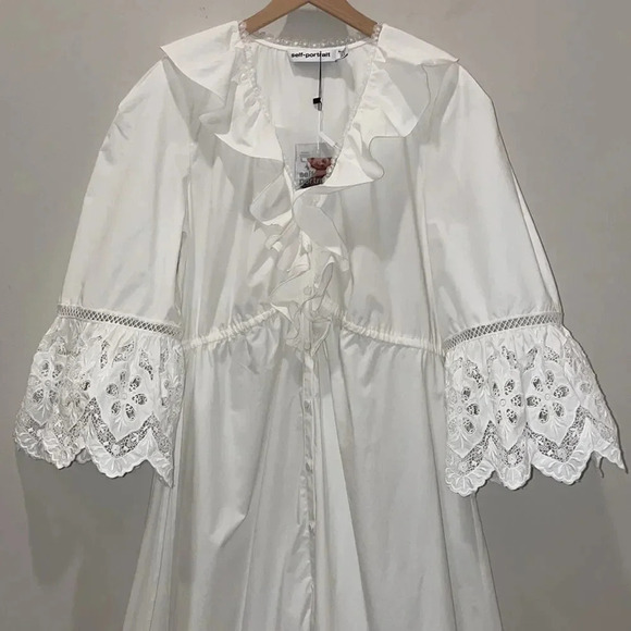 Self Portrait Lace Bell Sleeve Cotton Broderie Maxi Dress-sz 4-NWT - Picture 6 of 14